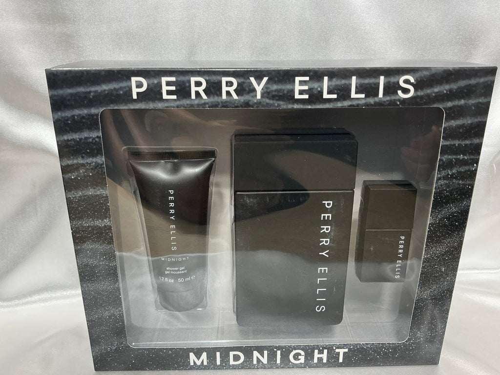 Perry Ellis Midnight 3-Piece Gift Set for Men EDT 3.4 oz + Mini + Shower Gel