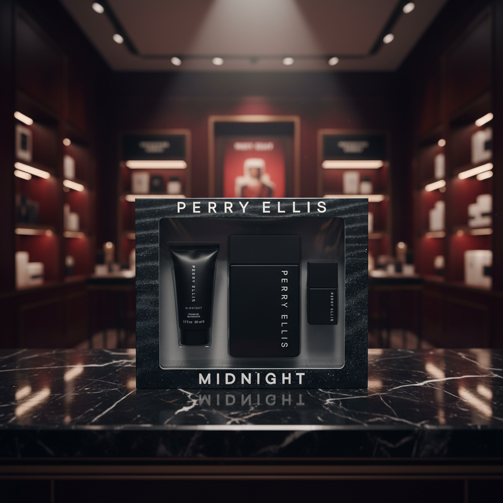 Perry Ellis Midnight 3-Piece Gift Set for Men EDT 3.4 oz + Mini + Shower Gel