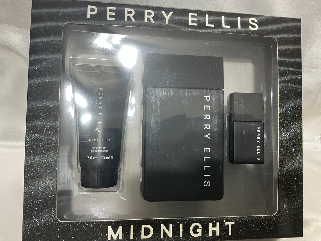 Perry Ellis Midnight 3-Piece Gift Set for Men EDT 3.4 oz + Mini + Shower Gel