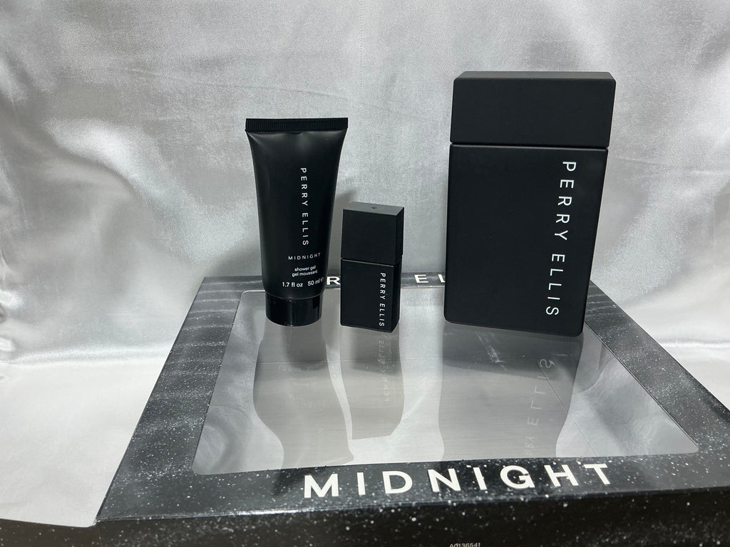 Perry Ellis Midnight 3-Piece Gift Set for Men EDT 3.4 oz + Mini + Shower Gel