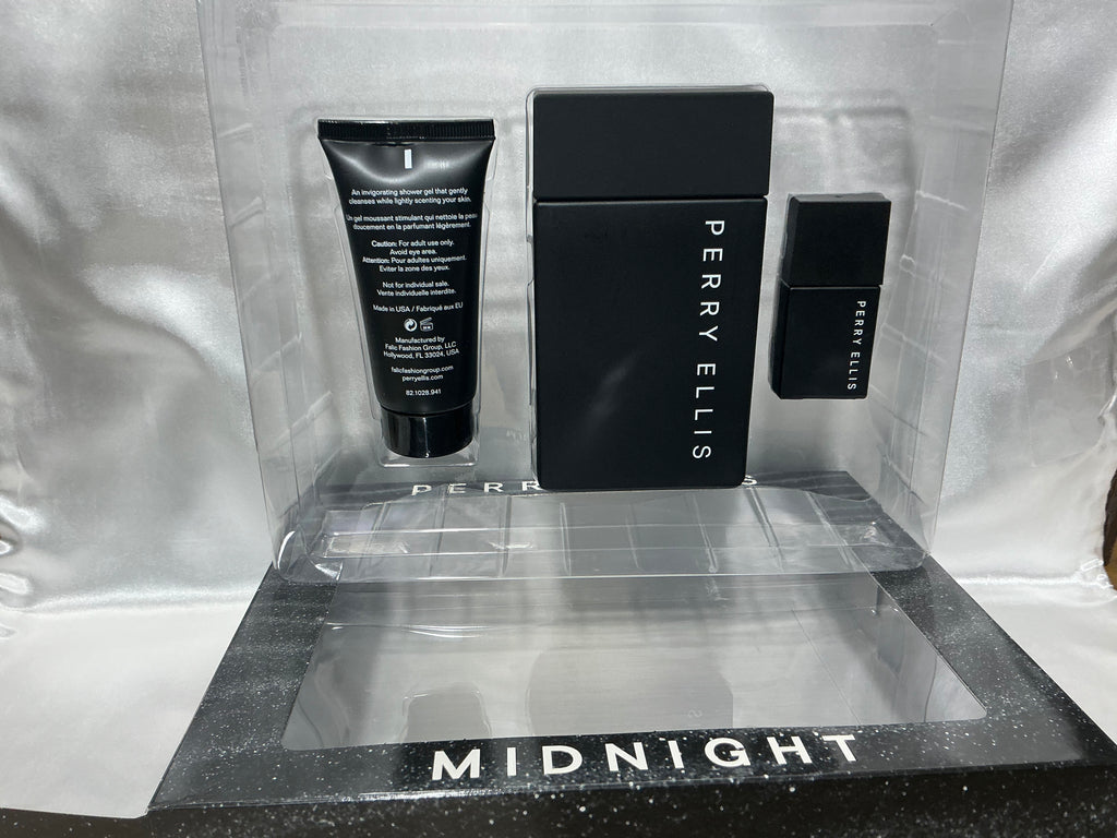 Perry Ellis Midnight 3-Piece Gift Set for Men EDT 3.4 oz + Mini + Shower Gel