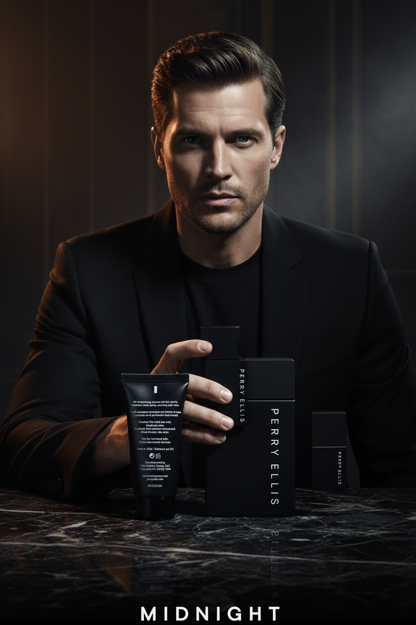Perry Ellis Midnight 3-Piece Gift Set for Men EDT 3.4 oz + Mini + Shower Gel